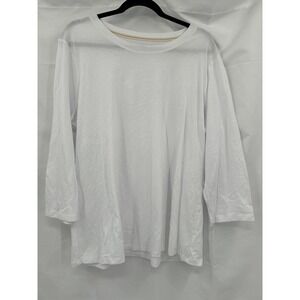 Crown & Ivy Women's White 2X Cotton Modal 3/4 Sleeve Crew Neck Top
